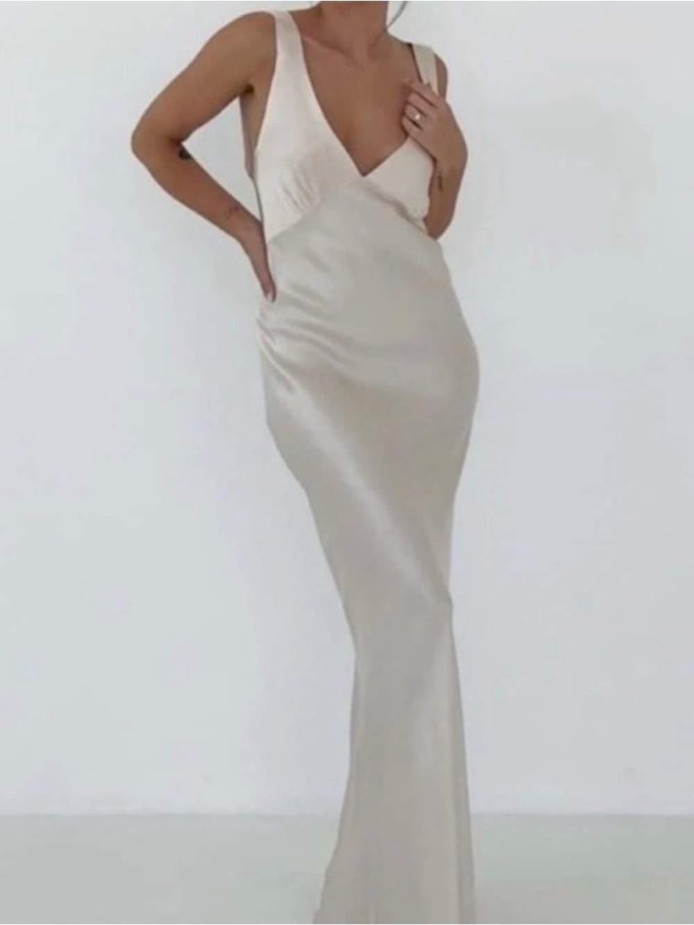 Rumored Ivory Satin Maxi Slip Dress